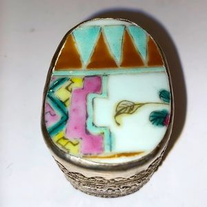 Southwest Silver Enameled Pill Snuff Box